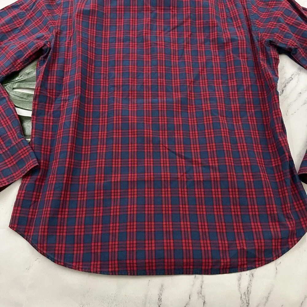 Bonobos Mens Button Up Shirt Size XL Red Blue Plaid Silm Fit Long Sleeve - Picture 12 of 12